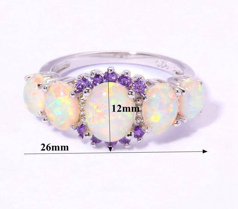 White Fire Opal Amethyst Silver RingRing