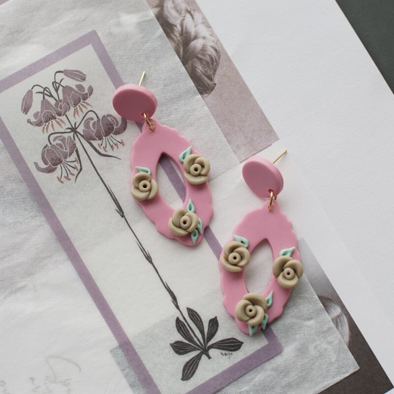 Polymer Clay Pattern Floral Spring Summer Drop EarringsEarringspink drop