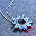 Cute Sunflower White/Blue Fire Opal Necklace - S925 Sterling SilverNecklace