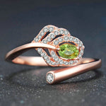 Classic Leaf 100% Natural Oval Green Peridot Adjustable Ring - 925 Sterling Silver