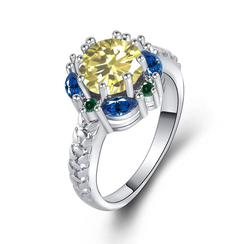 Flower Shaped Citrine and Sapphire Ring - 925 Sterling SilverRing5yellow