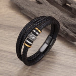 WWJD Fashion Classic Black Woven Leather Inlaid Cross Magnetic BraceletBraceletA14432