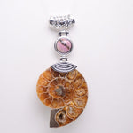 High Quality Natural Ammonite Shell with Natural Stones ChokerNecklaceLine Rhodonite