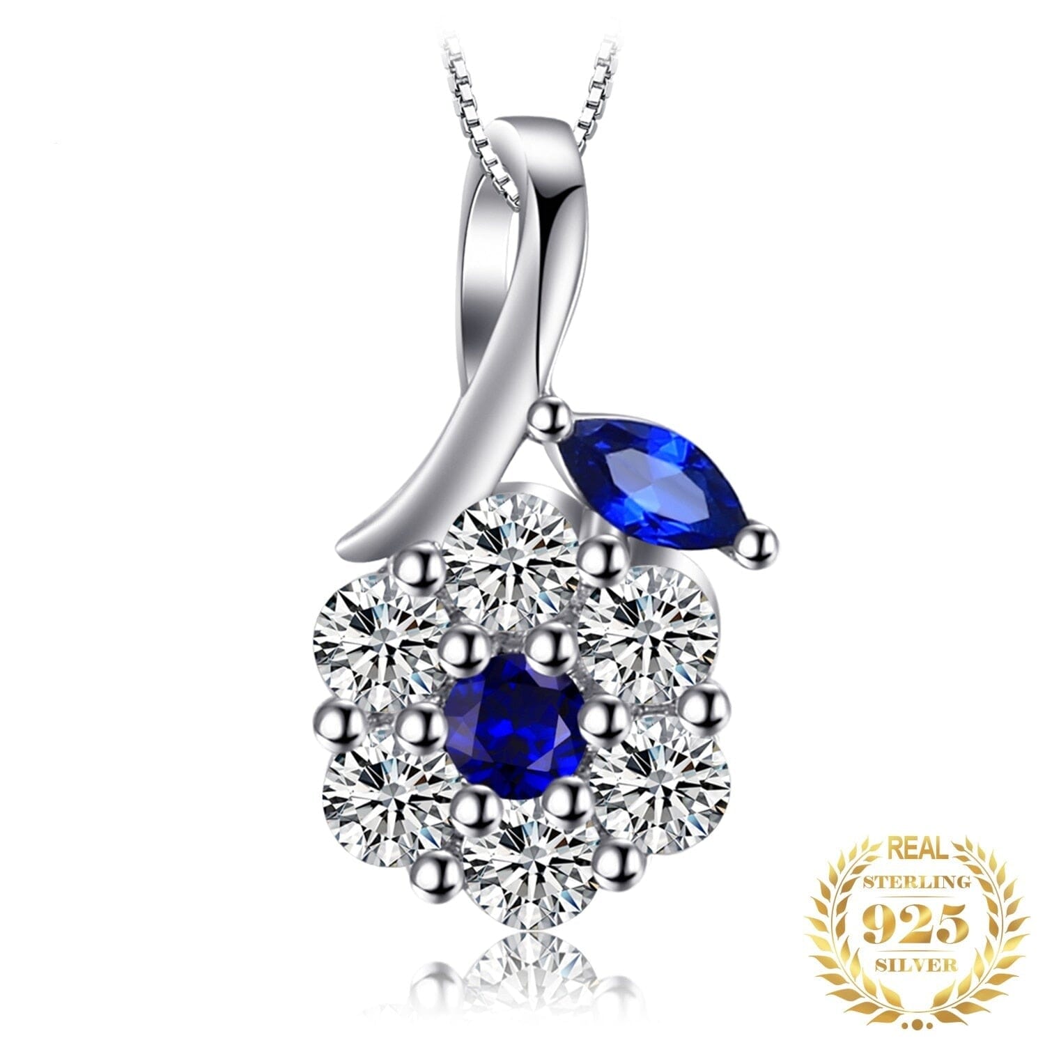 Girl Fashion Flower Created Sapphire Pendant Necklace - 925 Sterling Silver ( Chain not included )Necklace