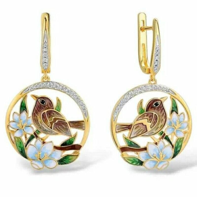 Bohemia Flower Bird Enamel Dangle EarringsEarrings