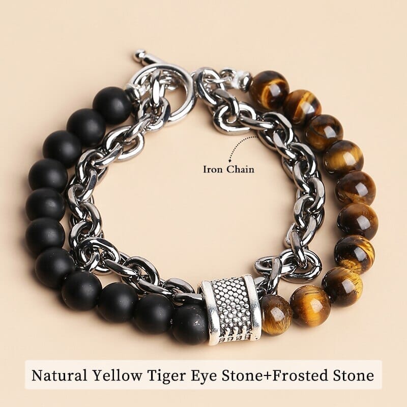 Natural Tiger Eye Stone Beaded Stainless Steel BraceletBraceletYellow Tiger Eye