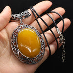 Natural Stone Oval Shape Pendant NecklaceHealing CrystalsSynthetic Beeswax