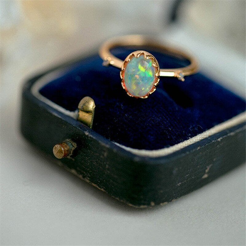 Elegant Vintage Opal Adjustable Ring - 925 Sterling SilverRing