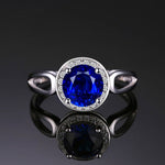 Fashion 1.8ct Created Blue Sapphire Halo Ring - 925 Sterling SilverRing