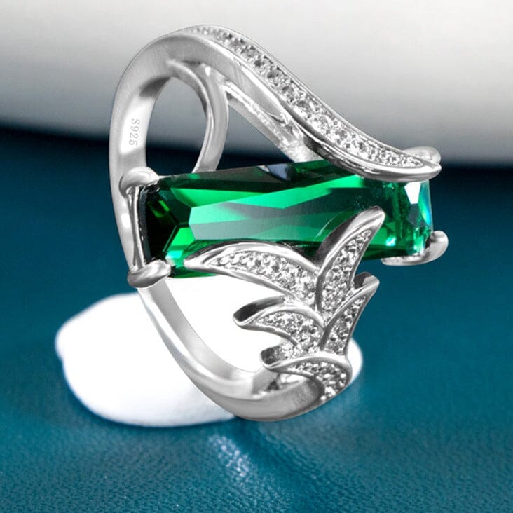 Pretty Classic Rectangle Shape Emerald Ring - 925 Sterling SilverRing6