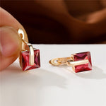 Champagne Gold Color Luxury Crystal Square Stone Hoop EarringsEarringsRed