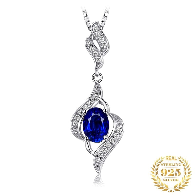 Statement Halo Blue Sapphire Pendant Necklace - 925 Sterling Silver ( Pendant without Chain )Necklace