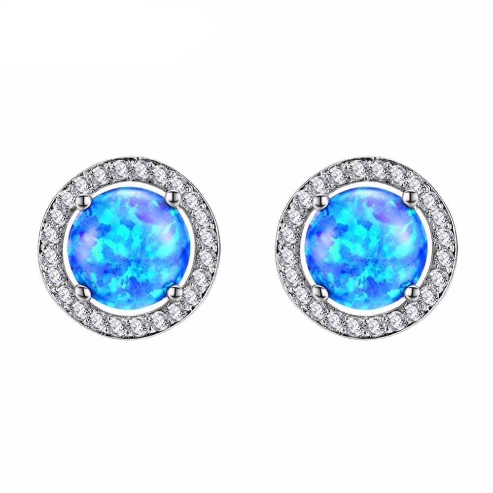 Beautiful Round Fire Opal Jewelry Stud EarringsEarringsBlue Opal