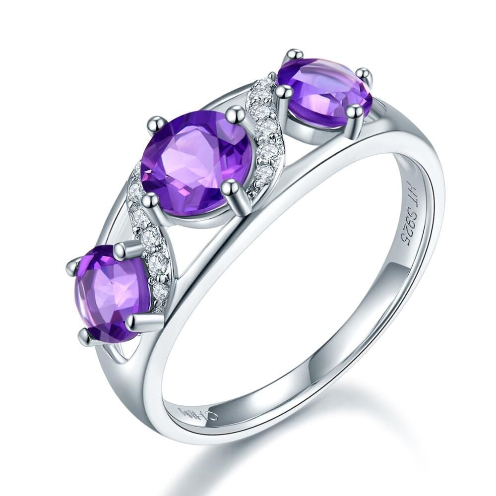 3 Stones Natural African Amethyst Ring - 925 Sterling SilverRing8