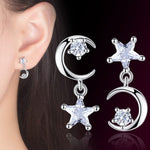 Moon/Star Asymmetric Punk Pendientes Earrings - 925 Sterling SilverEarrings