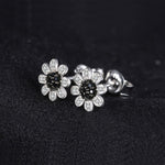 Flower Natural Black Spinel Onyx Stud Earrings - 925 Sterling SilverEarrings