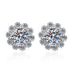 Flower Stud Diamond Earrings - 925 Sterling SilverEarrings