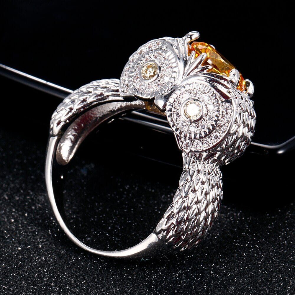 Owl Charm Citrine Ring - 925 Sterling Silver