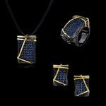Blue Full Diamond Black Gold Jewelry SetRing6