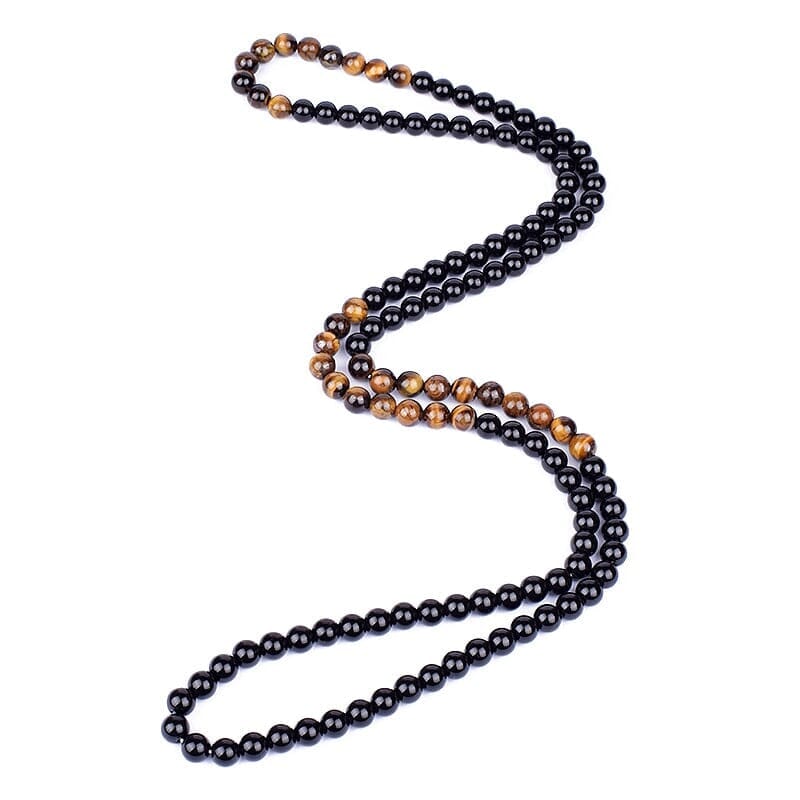 Natural Tiger Eye Stone Beads Necklaces Men Fashion Meditation Yoga Necklaces for Women New Design Handmade Reiki Prayer JewelryNecklaceTiger Eye Obsidian55cm