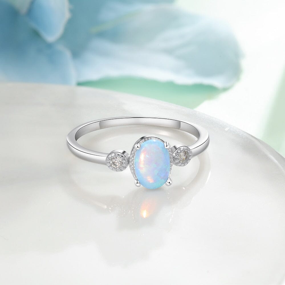 Blue Oval Stone Opal CZ Ring - 925 Sterling SilverRing