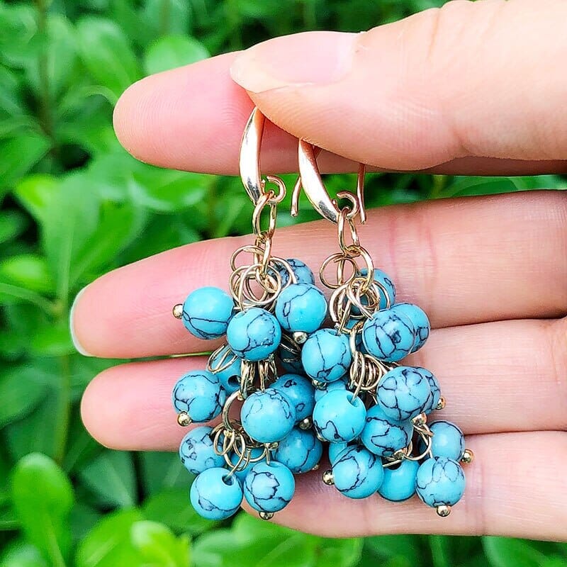 High-Quality Round Turquoise Beads Dangle EarringsEarringsK2493