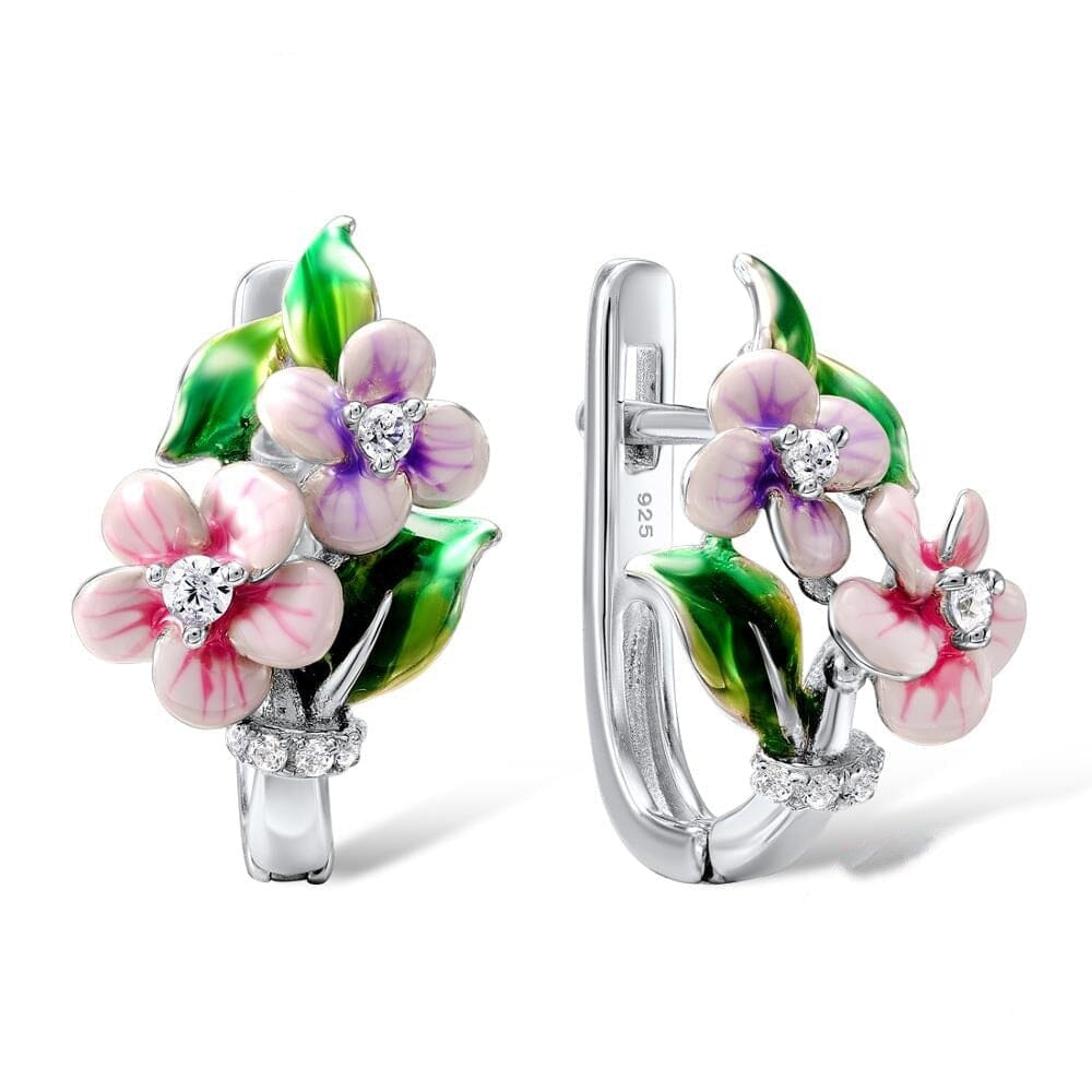 Blooming Fashion Enamel Pink Purple Flower EarringsEarrings