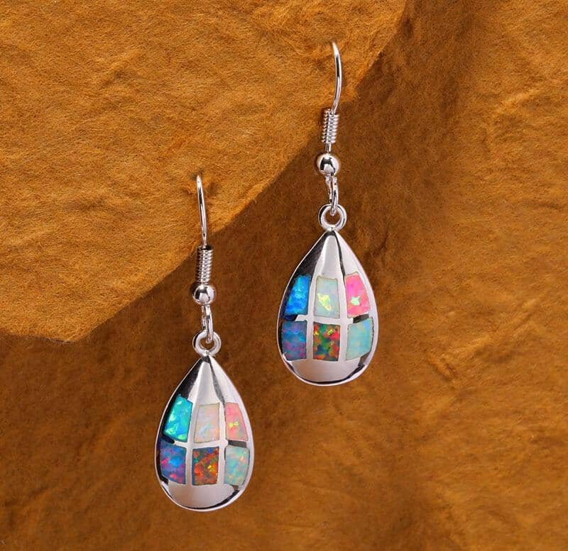 Multi Fire Opal Silver Dangle EarringsEarrings