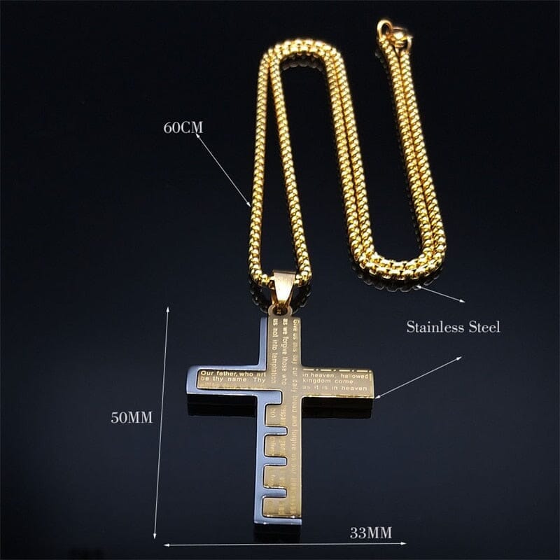 WWJD Cross Christian Prayer Necklace - ( Stainless Steel Gold )Necklace