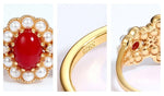 Luxury Red Coral Gold Color Pearl Flower Resizable Ring - 925 Sterling SilverRing