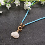 Bohemian Colorful White Blue Beads Puka Shell Strand Choker NecklaceNecklace