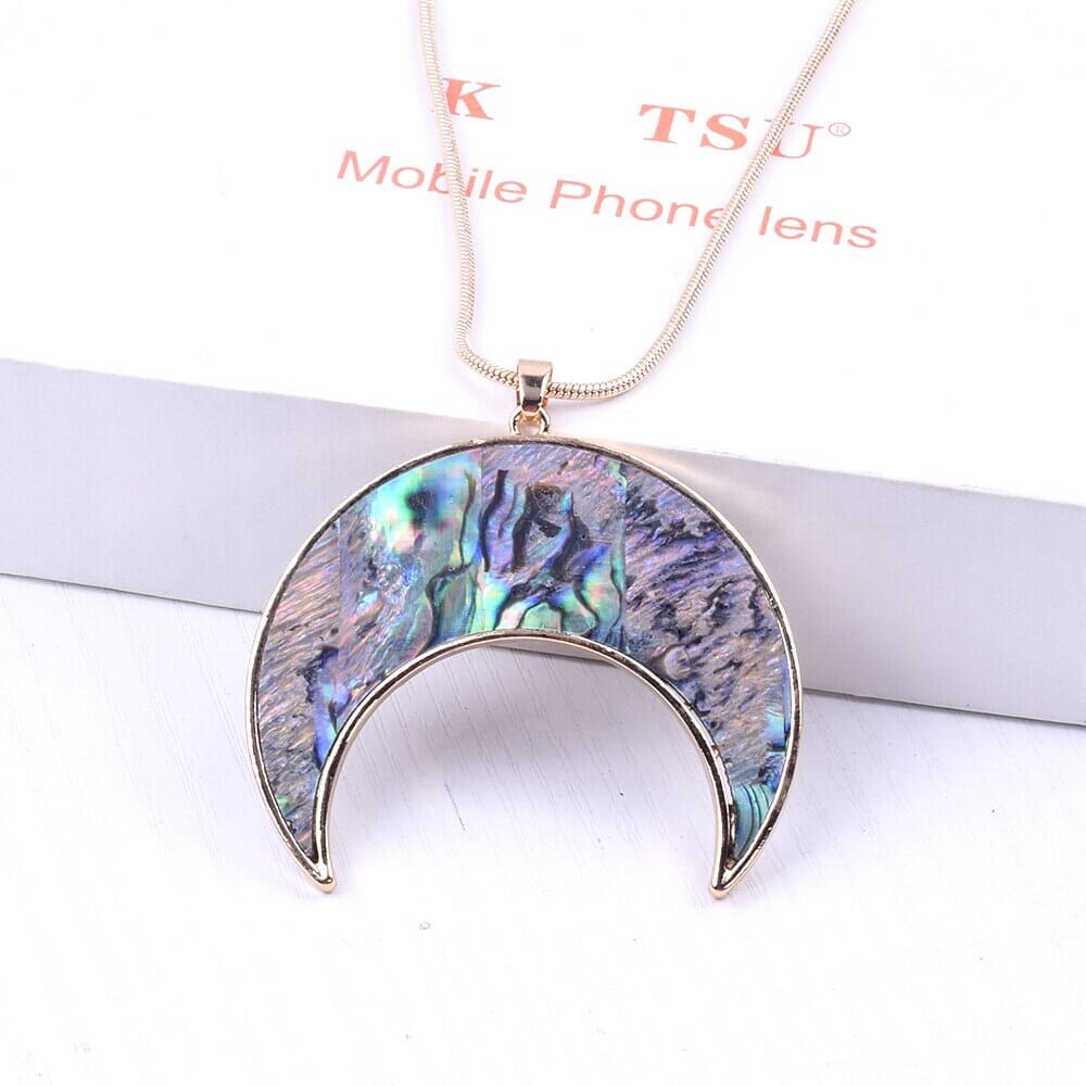Natural Abalone Shell Crescent Pendant NecklaceNecklace