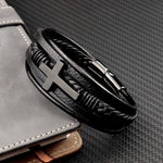 WWJD Black Cross Woven Leather With Stainless Steel Charm BraceletBracelet
