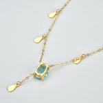Spring Aquamarine Blue Oval Long Chain Necklace