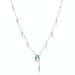 Spring Aquamarine Blue Oval Long Chain NecklaceSilver45cm