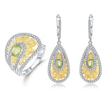 1.89Ct Peridot Gemstone Ring and Earrings Jewelry Set - 925 Sterling SilverJewelry Sets5
