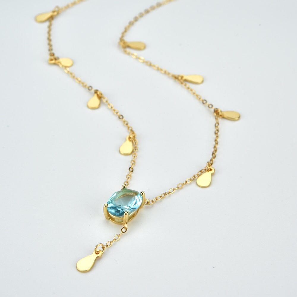 Spring Aquamarine Blue Oval Long Chain Necklace