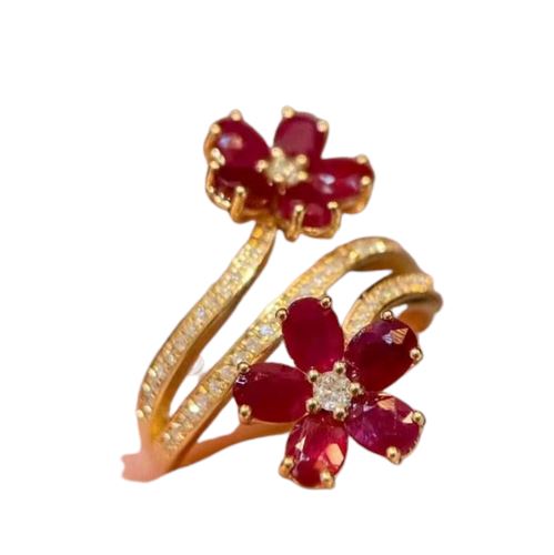 Vintage Delicate Floral Ruby Ring 925 Stamp Temperament Inlaid Full Of Diamond OpeningRuby