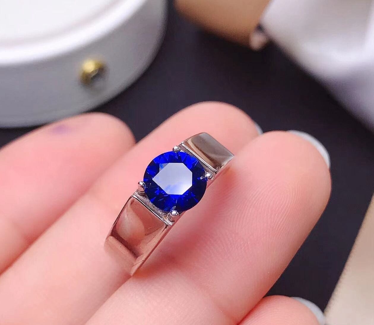 Solitaire Cut Sapphire 925 Sterling Silver RingRing4