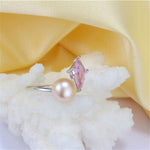 Freshwater Cultured Pearl Silver Ring with Pink DiamondRing