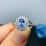 4mm*6mm Natural Sapphire 925 Sterling Silver Ring0Platinum PlatedBlue