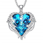 Angel Wings Heart Swarovski Crystal PendantNecklaceSilver Blue