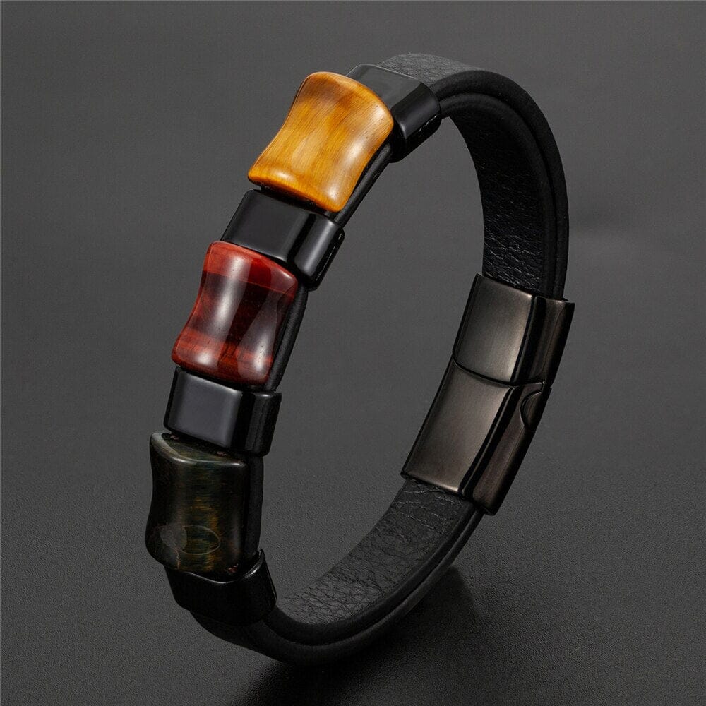 Tiger's Eye Stone Chakra Leather BraceletBracelet