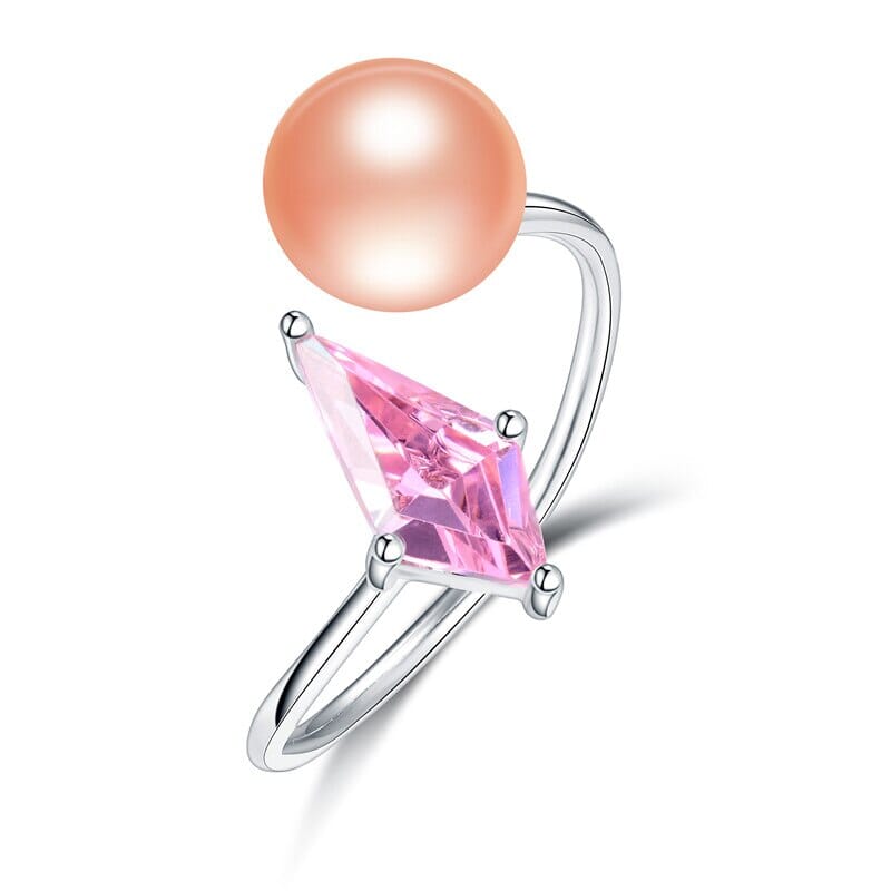 Freshwater Cultured Pearl Silver Ring with Pink DiamondRingPinkResizable