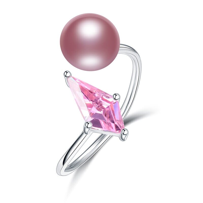 Freshwater Cultured Pearl Silver Ring with Pink DiamondRingPurpleResizable