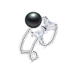 Freshwater Pearl With Bow Tie Design Silver Resizable RingRingblack