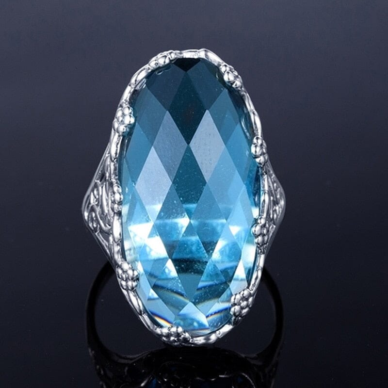 Classic Flower Garden Oval Aquamarine Ring