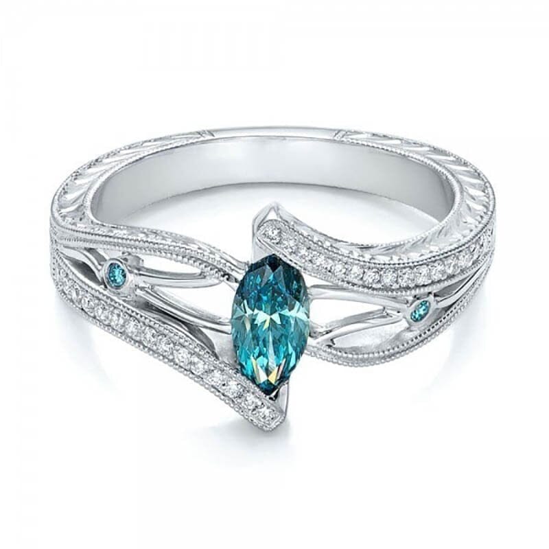 Fashion Luxury Designer Aquamarine Hollowing Out Style Ring6blue