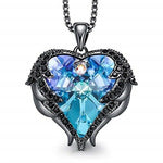Angel Wings Heart Swarovski Crystal PendantNecklaceBlack Blue