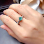 Luxury 1 Carat Silver/Rose Gold Color Created Blue Green Moissanite Stone Resizable RingResizableSilver Color